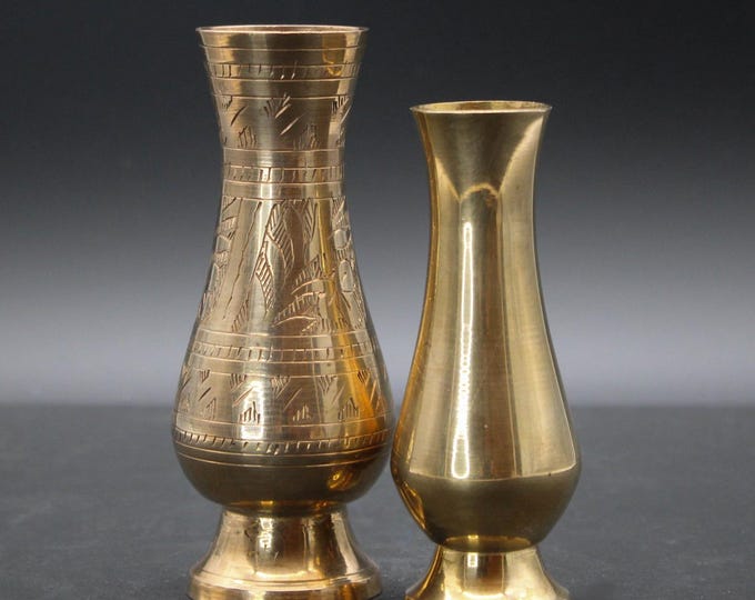 Vintage Archana Handicrafts Solid Brass Bud Vases Hand Etched Made in India
