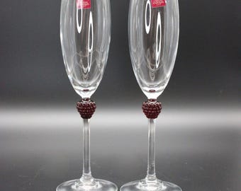 Crystal D'Arques Paris Raspberry Champagne Flutes CRA144 Collection Never Used
