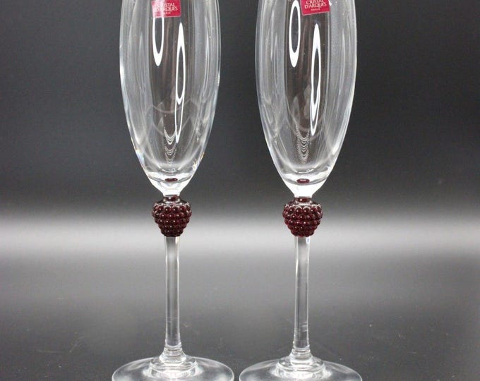 Crystal D'Arques Paris Raspberry Champagne Flutes CRA144 Collection Never Used