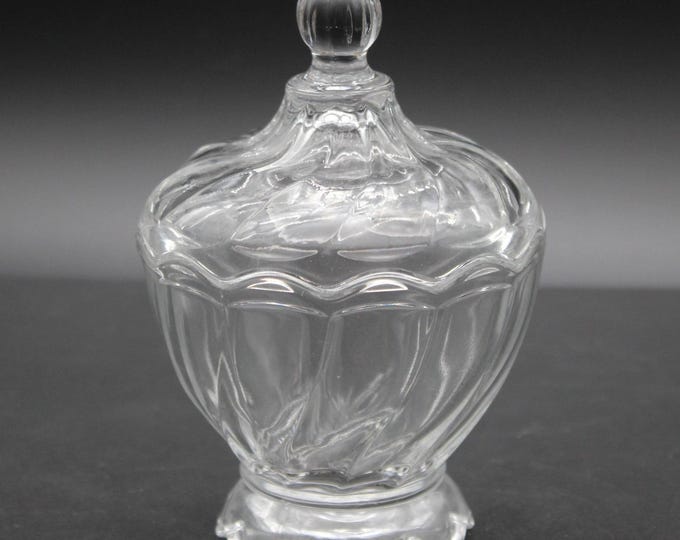 Vintage Clear Pressed Glass Lidded Candy Dish / Sugar Bowl