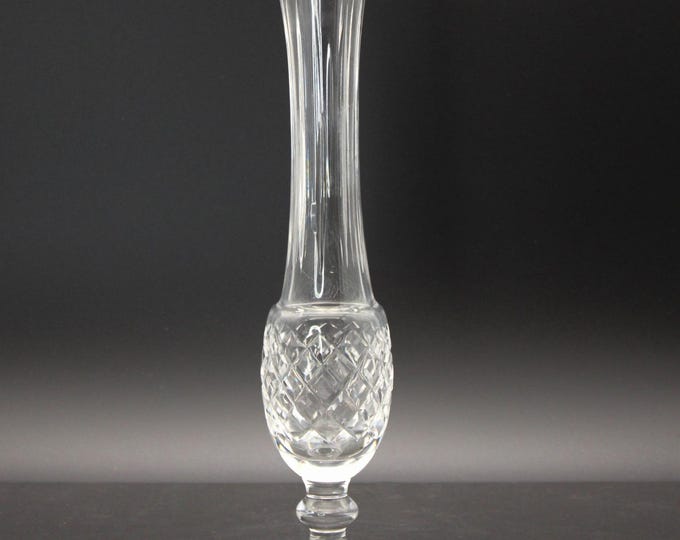 Vintage Waterford Crystal Stem Vase CRWAT 102 Pedestal Footed Fluted Signed 9.5"