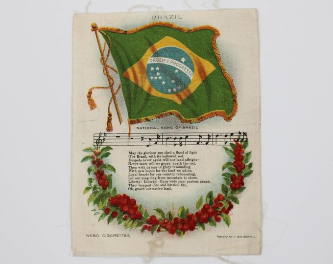 1910's Nebo Cigarettes Tobacco Silk Flag and Anthem Brazil