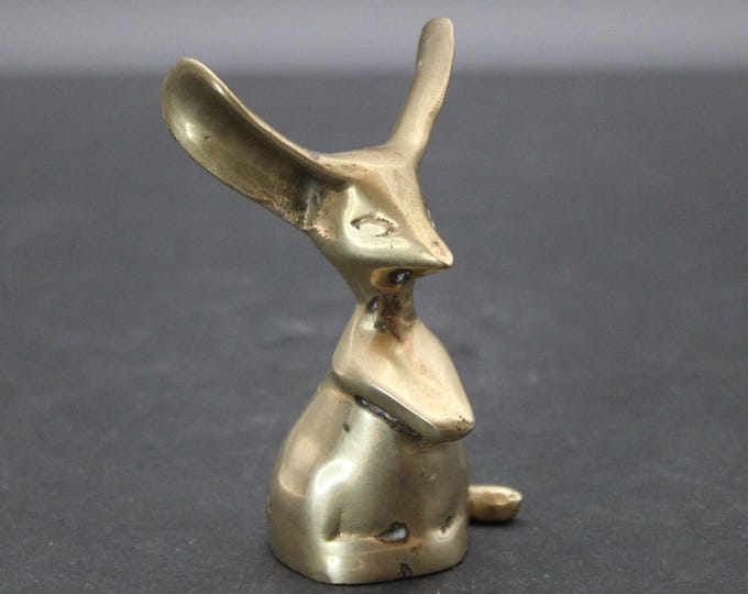 Vintage Brass Mouse Figurine Big Ears Curled Tail Mid Century Paperweight MCM