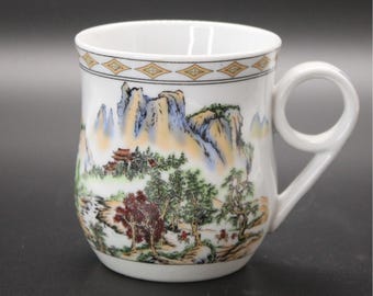Hand Painted Porcelain Chinese Scenery Mug