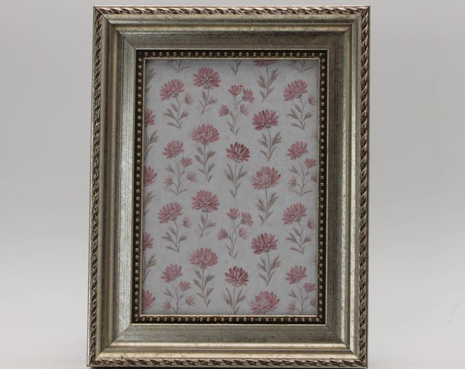 Vintage Silver Tone Picture Frame Ornate Beaded and Twisted Rope Trim Accent