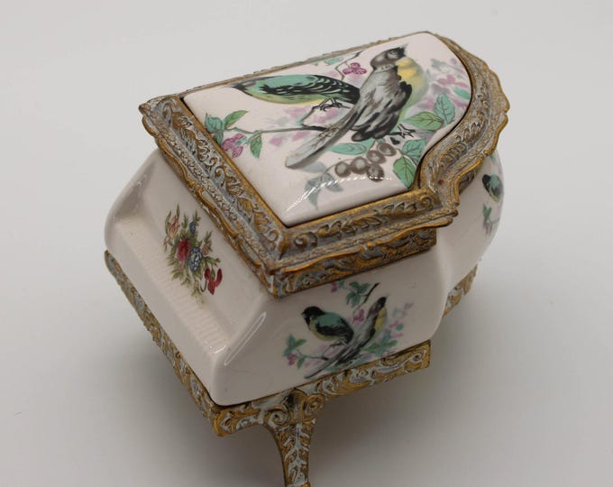Vntg Porcelain Grand Piano Music Box Birds Japan MBK Sankyo Music Box Dancer