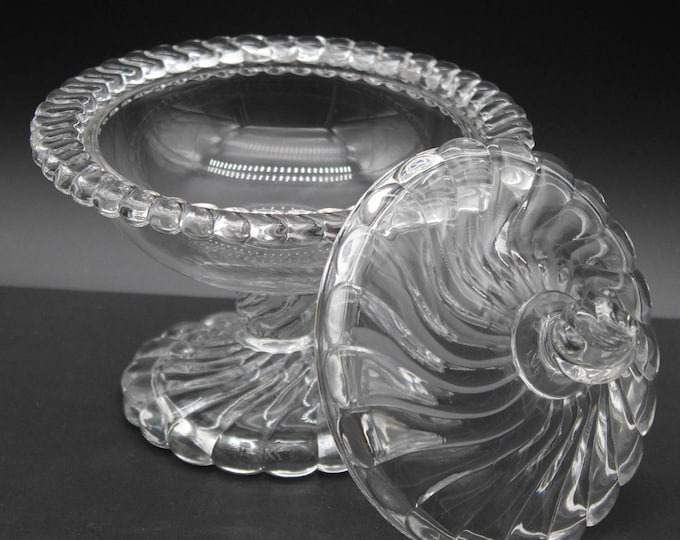 Vintage Fostoria Glass Colony Pattern Covered Compote Candy Dish - Clear Crystal