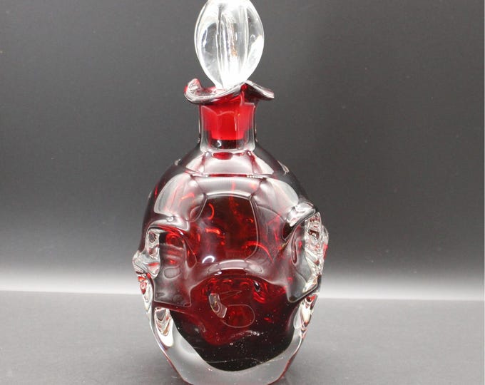 Vintage Aseda Bo Borgstrom Sweden Ruby Red Art Glass Decanter MCM