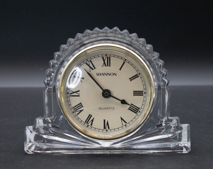 Vintage Godinger Shannon Crystal Quartz Mantel Desk Clock 4.5" Wide
