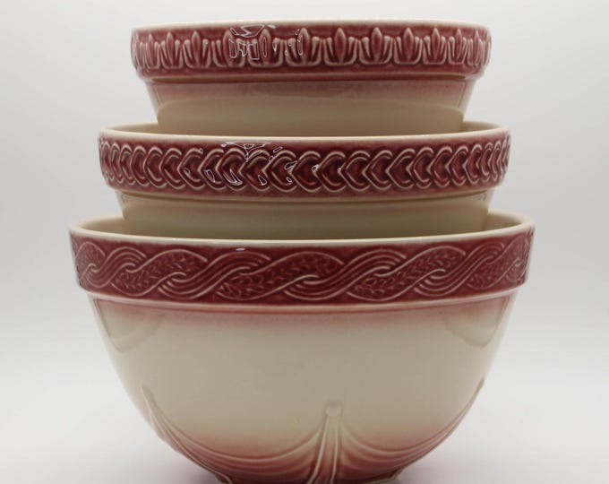 RARE Vintage Longaberger American Craft Paprika Pottery Mixing Bowls