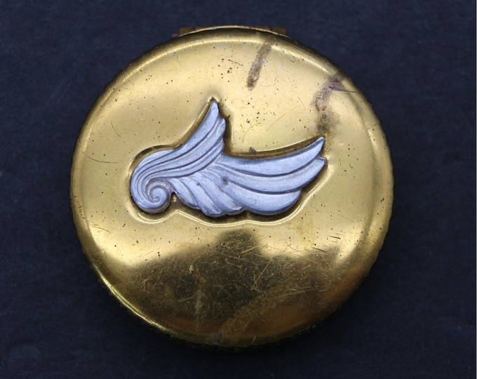 Vintage Bourjois Evening in Paris Rouge Compact Brass Raised Silver Angel Wing