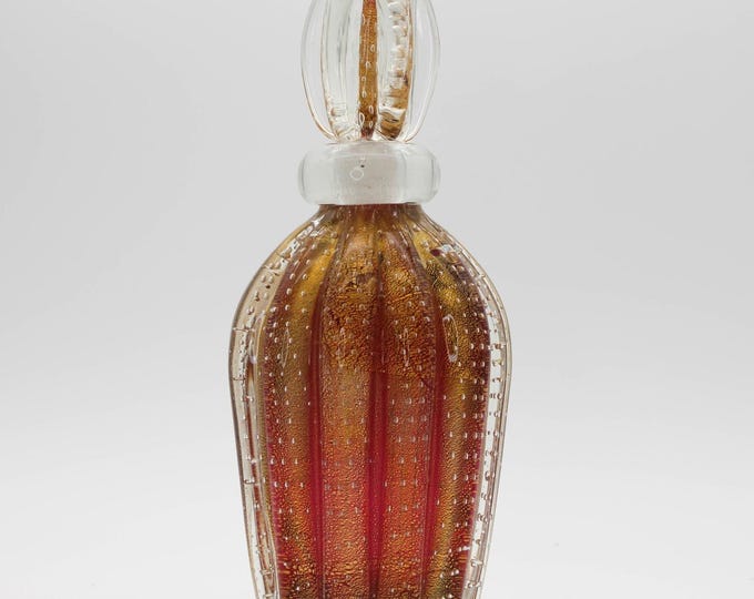 Vtg Murano Glass Perfume Bottle Red Gold Aventurine Bullicante Barovier & Toso