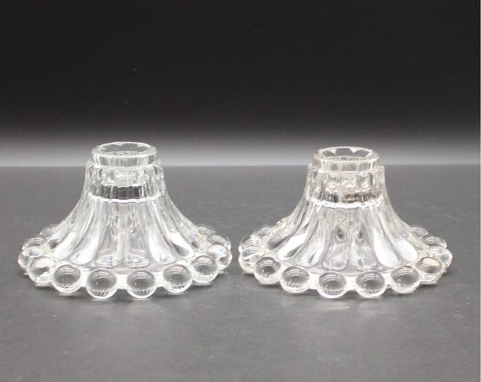 Vintage Anchor Hocking Berwick "Boopie" Clear Glass Pair Candlestick Holders