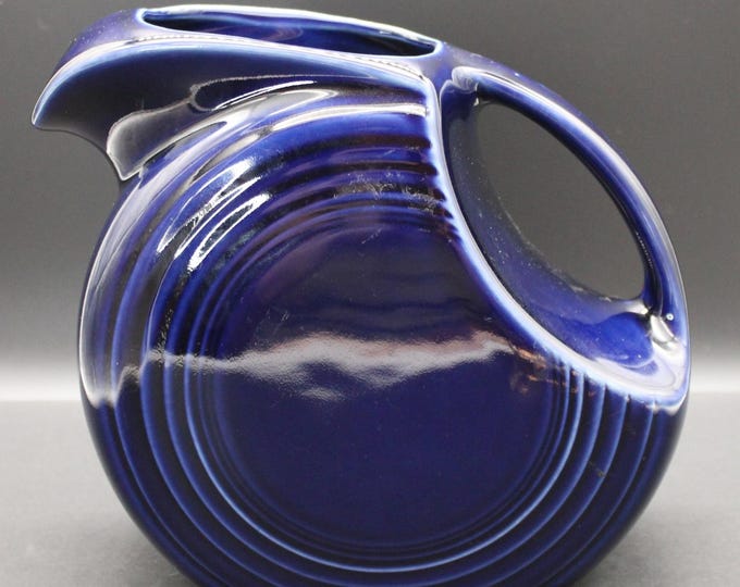Vintage Fiesta Cobalt Blue Large Disk Pitcher Art Deco Water Jug Original 1980s