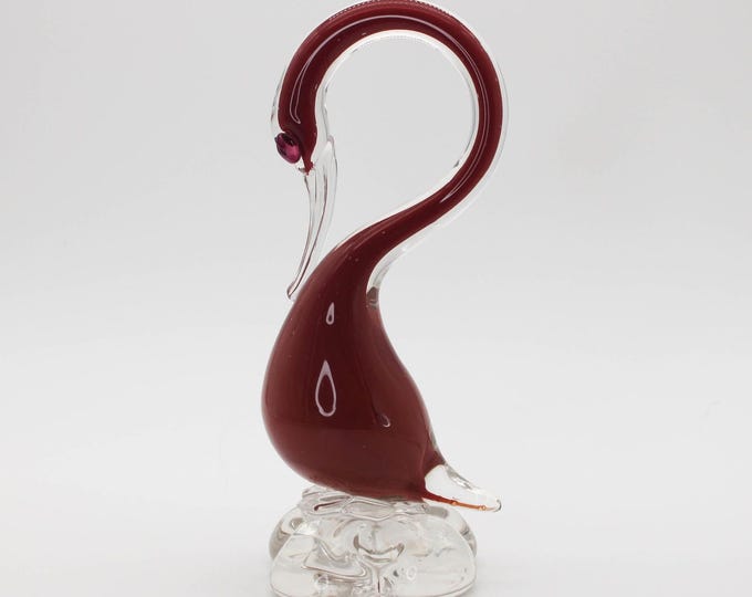 Vintage Authentic Murano Sommerso Glass Swan Figurine Cranberry Red & Clear