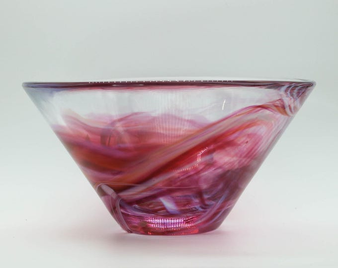 Vtg Kosta Boda Sweden Tempera Pink Swirl Crystal Glass Bowl 10" Anna Ehrner