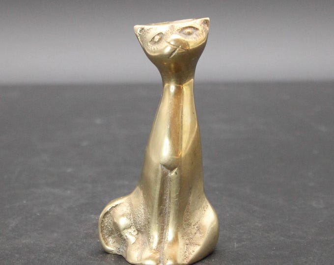 Art Deco Brass Siamese Cat Figurine Vintage 1960s Mid Century Modern Statue