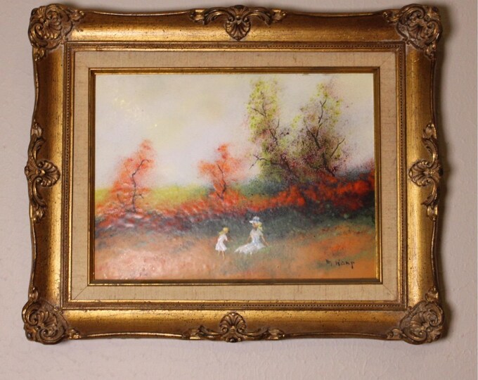 Vintage Max Karp Signed Original Enamel on Copper Painting Impressionist