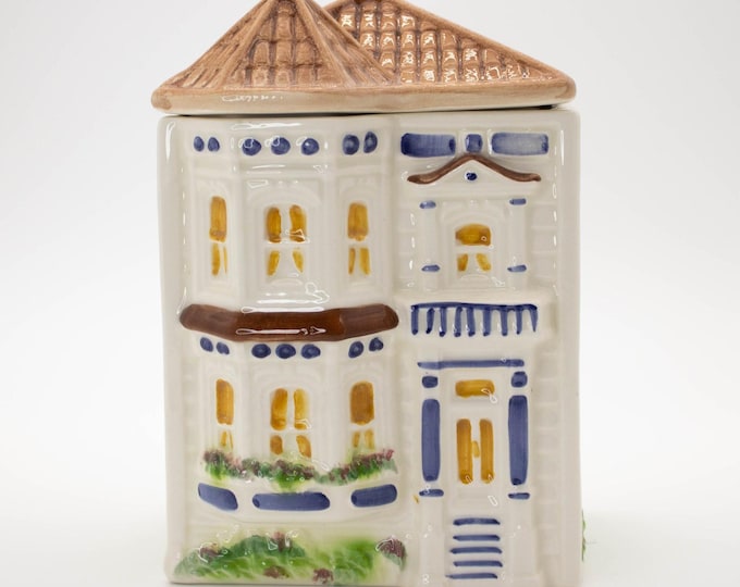 Vintage 1980s Avon Townhouse Canister Collection Ceramic House Jar Hand PaintedI