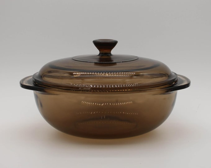 Vintage Pyrex Fireside Amber Glass 1.5L Covered Casserole Dish 023 with Lid