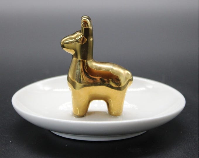 Gold Llama Decorative Ceramic Ring Tray or Jewelry Holder