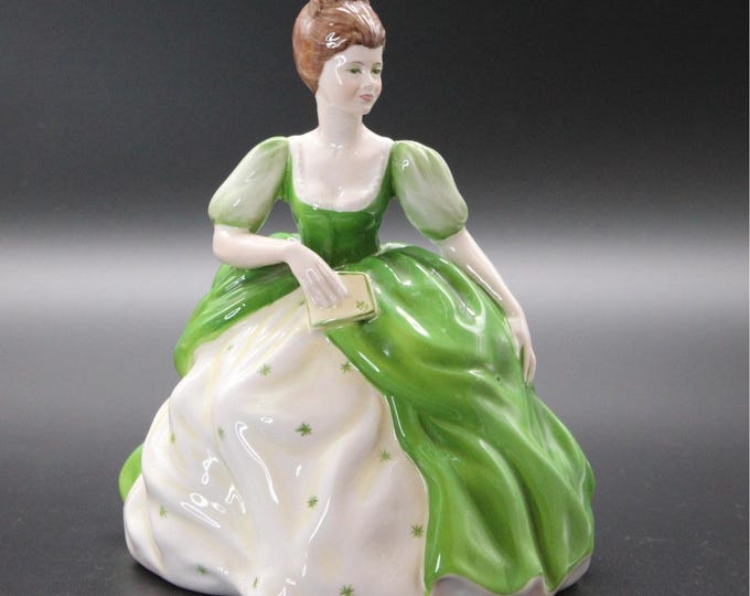 Vintage Coalport England Figurine Woman with Book in Green Dress