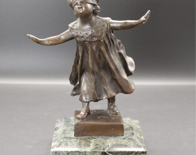 Antique Bronze Sculpture "Blind Man's Bluff" Signed G. Ferrat 5.8lb Marble Base