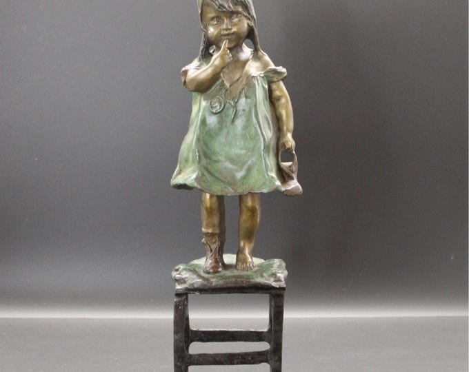 Vintage Bronze Sculpture Titled "Girl on Stool" 12" Tall Juan Clara Ayats