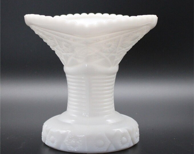 Vintage White Milk Glass Pedestal Vase by McKee Glass Company Concord Pattern
