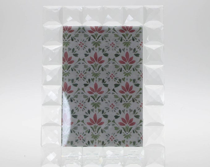Tahari Home Heavy Crystal Glass Picture Frame 8x6 Faceted Block Border