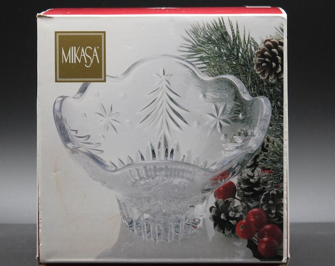 Mikasa Christmas Night Crystal Footed Bowl 6" Holiday Candy Dish Vintage In Box