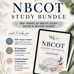 Paquete de estudio NBCOT / Apuntes de terapia ocupacional, guías de repaso, pediatría, neurología, terapia de la mano, sillas de ruedas, marcos de referencia y más