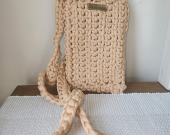 Chunky Crochet Crossbody Bag, Mini Purse, Handmade Knit Phone Holder, Personalized Boho Bag