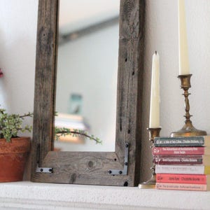 Small Mirror, Small Wood Framed Mirror, Wall Mirror, Reclaimed Wood Framed Mirror, Bathroom Mirror, Rustic Wood Mirror, Rustic Home Decor image 1