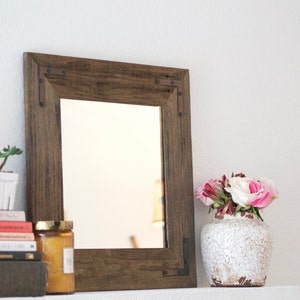 Rustic Wood Frame Mirror: Small Square Wall Decor (18x18)