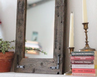 Small Mirror, Small Wood Framed Mirror, Wall Mirror, Reclaimed Wood Framed Mirror, Bathroom Mirror, Rustic Wood Mirror, Rustic Home Decor