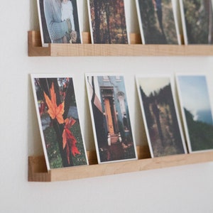 Wooden Photo Ledge Picture Shelf for Printed Photos, Art, and Vinyl, Photo Ledge to Display Photos and Polaroids, Photo Gift for Christmas