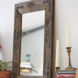Reclaimed Wood Framed Mirror, Custom Sizes 18Wx24H (Brackets)