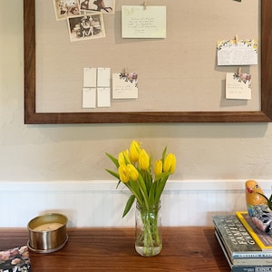 Personalized Linen Memo Board: Walnut or White Oak Frame, Push Pin Bulletin Board