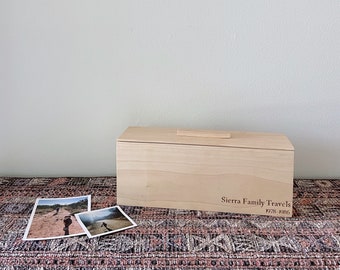 Engraved Wedding Memory Box for Photos, Personalized Wooden Box for 4x6 or 5x7 Photos and Cards, Walnut or Maple Wood Gift Box