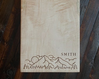 Engraved Wood Cheese Board with Mountains, Personalized Gift for the  Couple, Cutting Board with Walnut, White Oak and Maple — Hurd & Honey