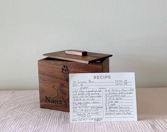 Personalized Recipe Box for Grandma, Engraved Wooden Recipe Box, Custom Keepsake Box