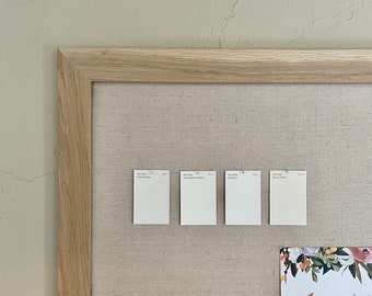 Modern Memo Board with Cotton Linen in a White Oak Frame, Linen Push Pin Board for Office and Nursery Decor, Linen Message Board for Kitchen