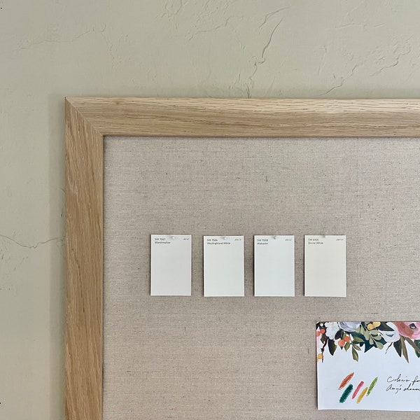 Modern Memo Board with Cotton Linen in a White Oak Frame, Linen Push Pin Board for Office and Nursery Decor, Linen Message Board for Kitchen