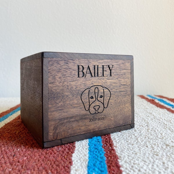 Engraved Walnut Pet Urn: White Oak Keepsake Box, Dog Cat Memorial