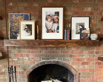 Walnut Fireplace Mantel with Bracket, Floating Shelf with Bracket for Fireplace, White Oak, Maple, Walnut Fireplace Mantel Shelf