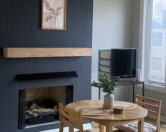 White Oak Fireplace Mantel with Bracket: Floating Wood Shelf - Decorative Shelf