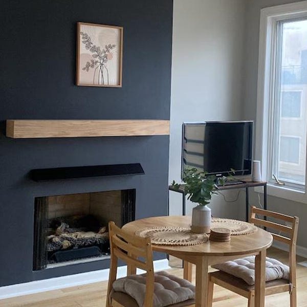 White Oak Fireplace Mantel with Bracket: Floating Wood Shelf - Decorative Shelf