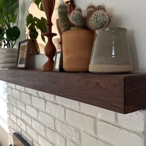 Walnut Fireplace Mantel with Bracket, Floating Shelf with Bracket for Fireplace, White Oak, Maple, Walnut Fireplace Mantel Shelf