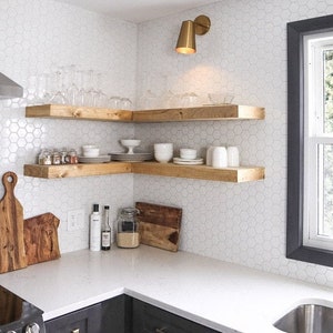 Wood Floating Shelf with Bracket, Floating Shelf for Kitchen or Bathroom Remodel, Modern Home Decor
